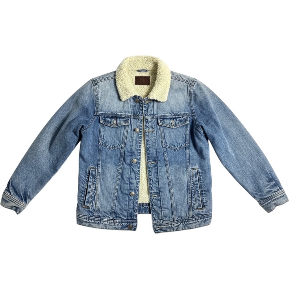 Vintage Y2K Abercrobie & Fitch Trucker Denim Jacket Large Sherpa Lined Relaxed